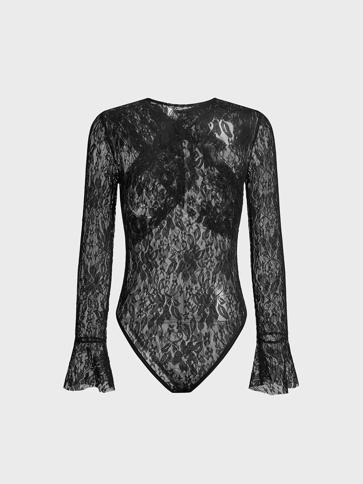 Crew Neck Lace Long Sleeve Bodysuit