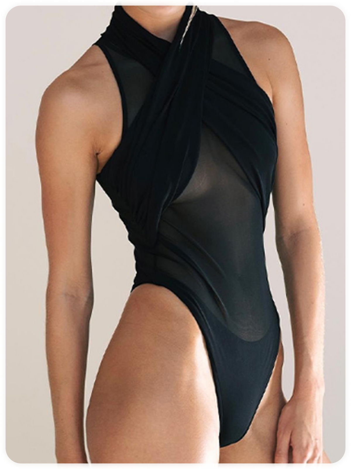 Edgy Black Patchwork Mesh Bodysuit