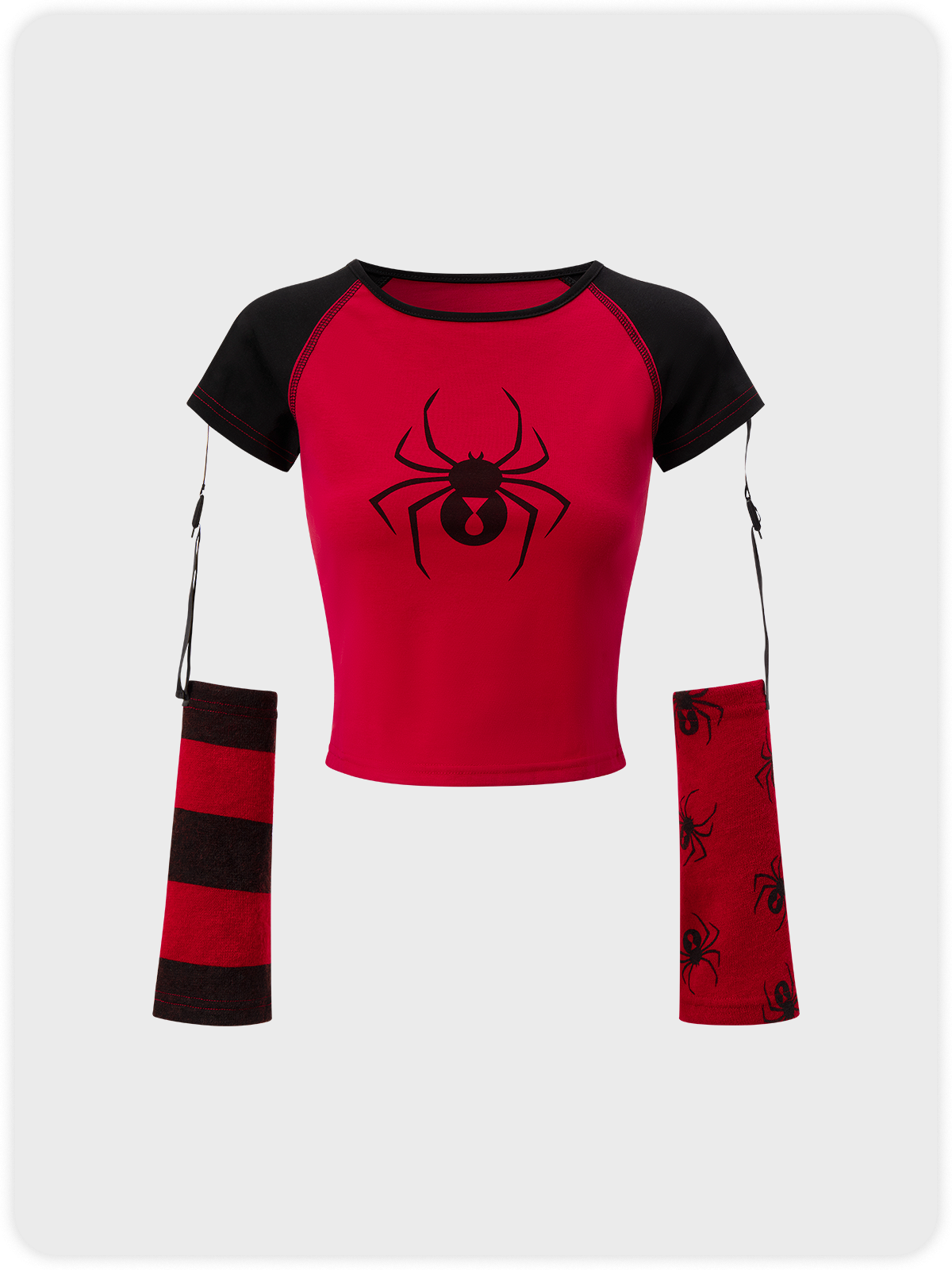 Punk Red Arm Slevees Asymmetrical Design Halloween Top T-Shirt