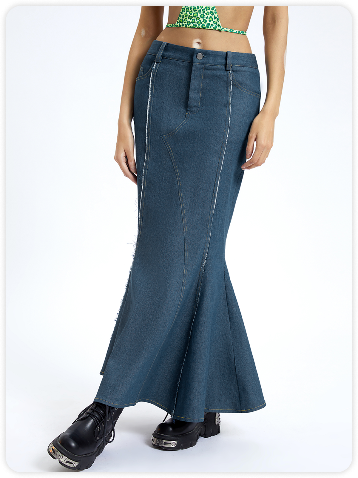 Y2k Deep Blue Denim Raw edge Bottom Skirt