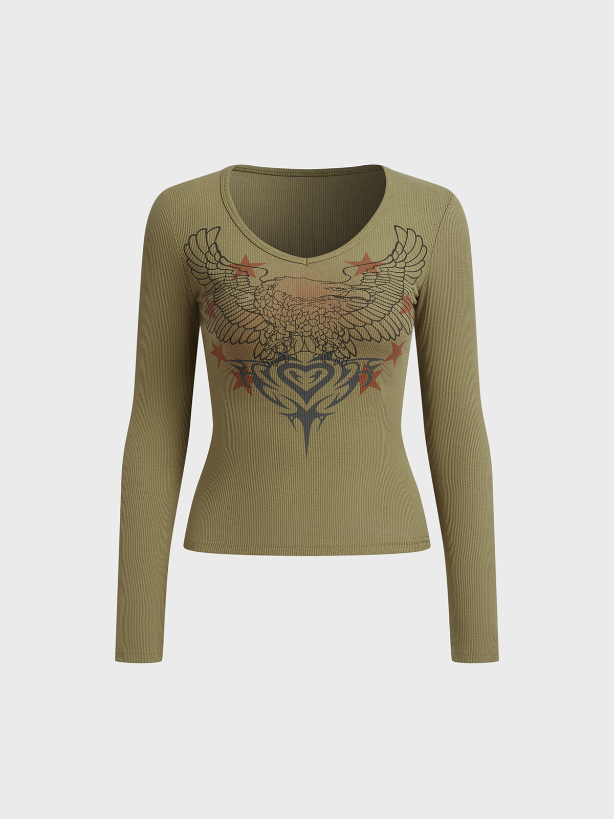 V Neck Animal Long Sleeve T-Shirt