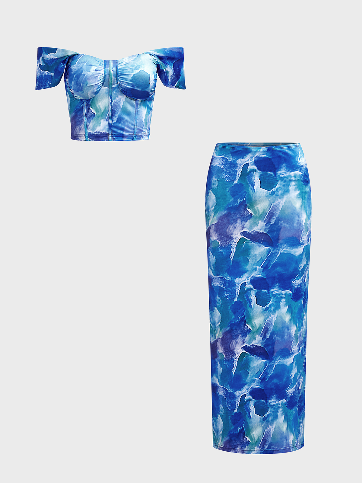 Split Ombre Top With Skirt Two-Piece Set