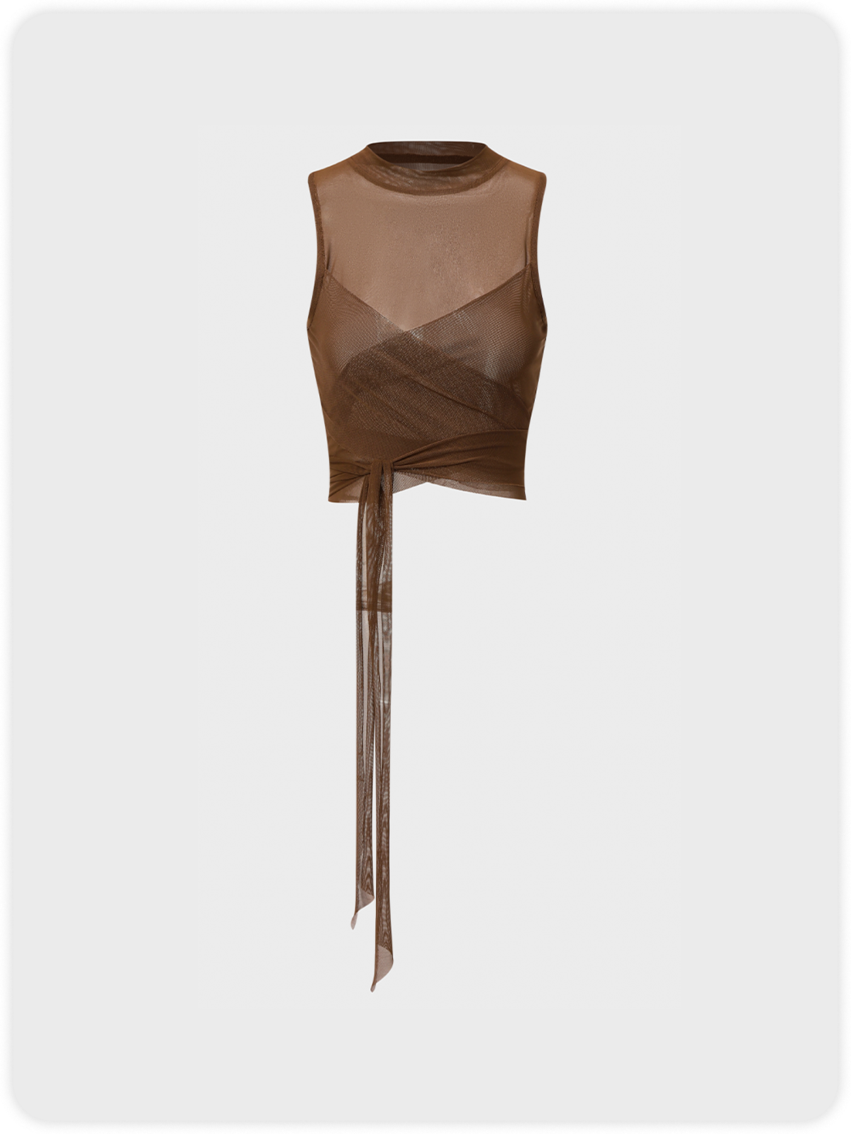 Edgy Brown Mesh Tie Up Double Layer Top Tank Top & Cami