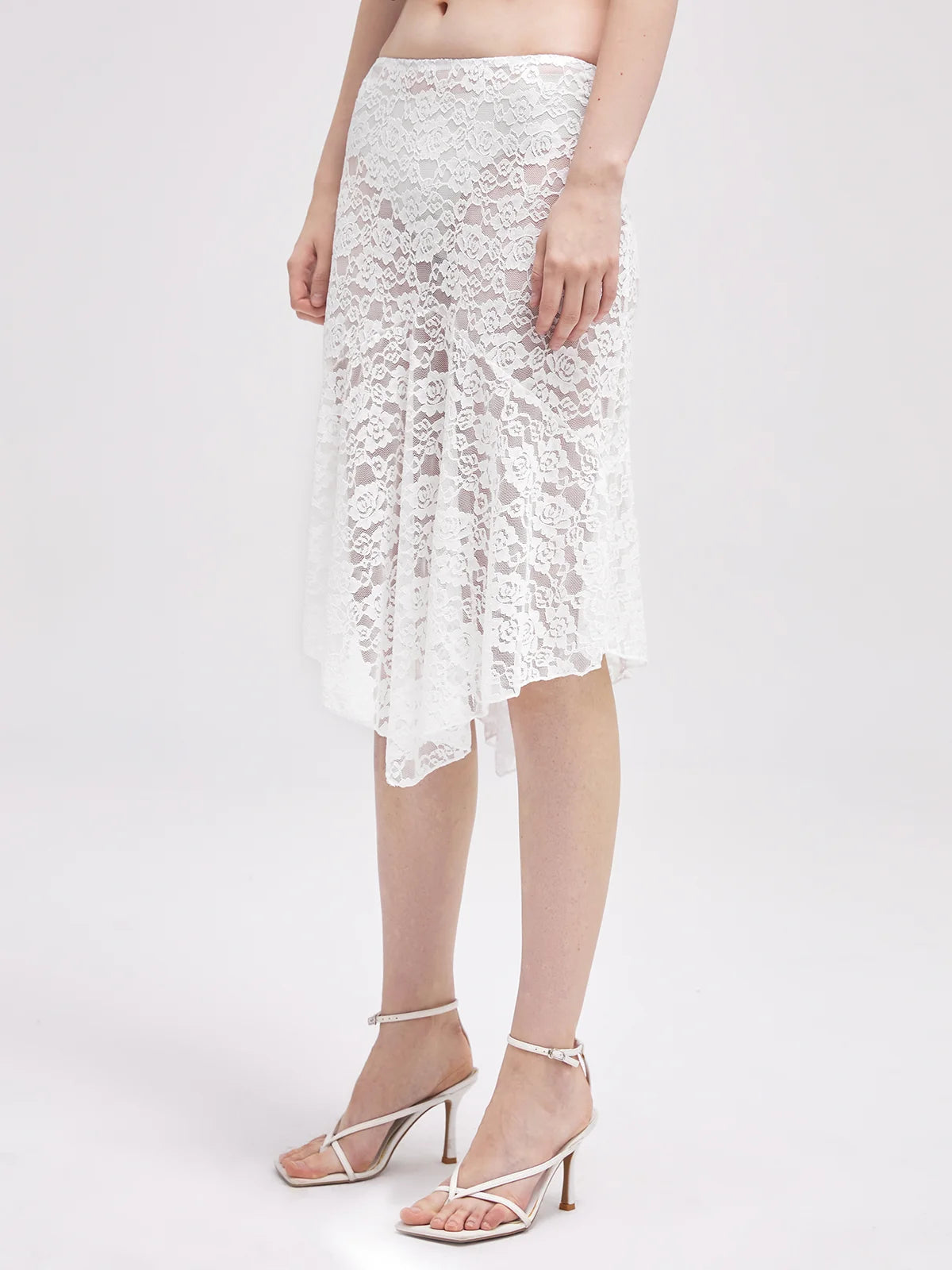 Lace Asymmetrical Plain Midi Skirt