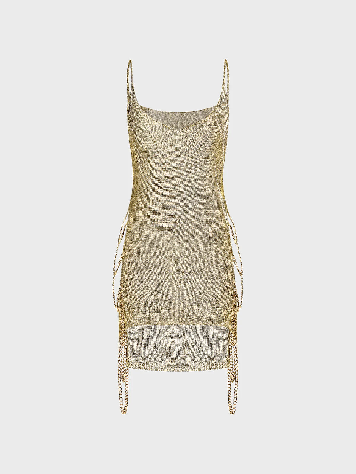 Metal Chain Crew Neck Plain Sleeveless Short Dress