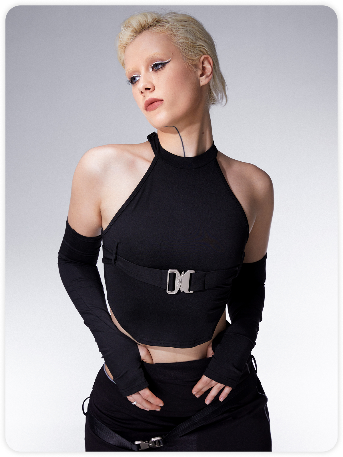 Street Black Buckle Cyberpunk Top Women Top