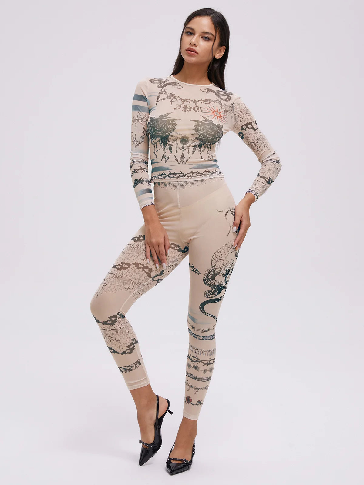 Mesh Animal Top With Pants Two-Piece Set