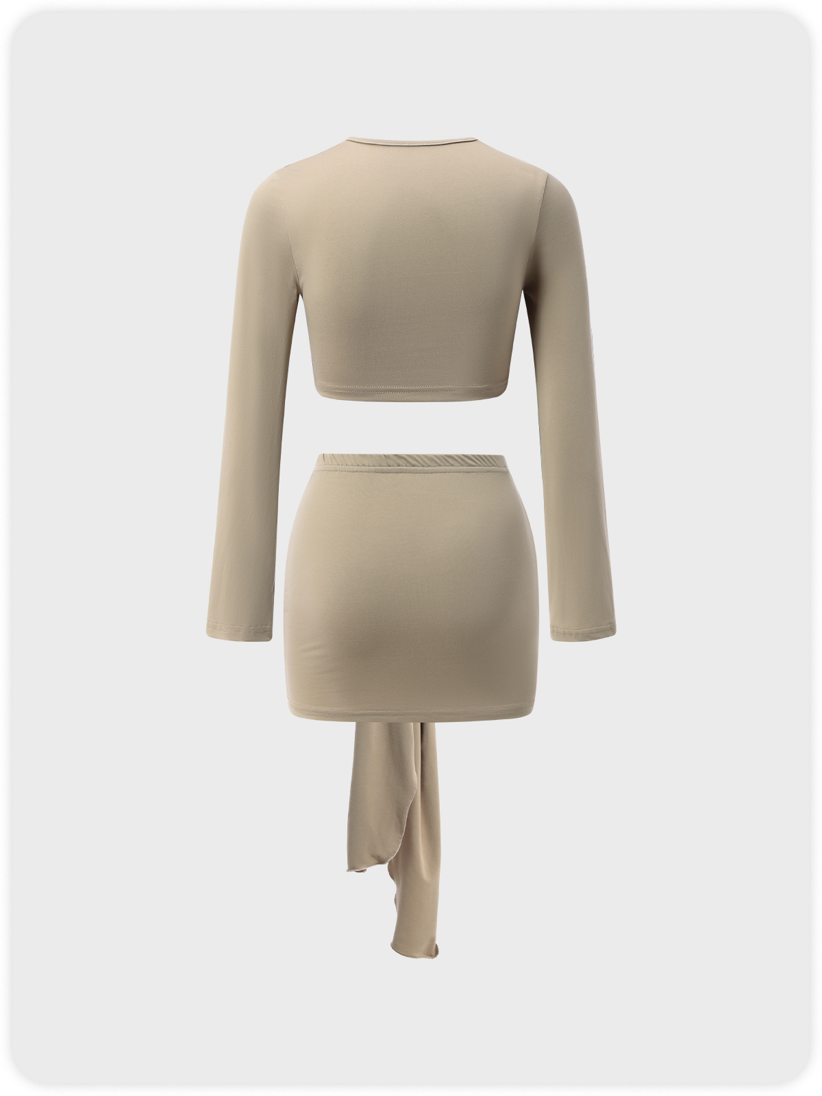 Edgy Khaki Asymmetrical Design Tie Front Cut Out Two-Piece Set