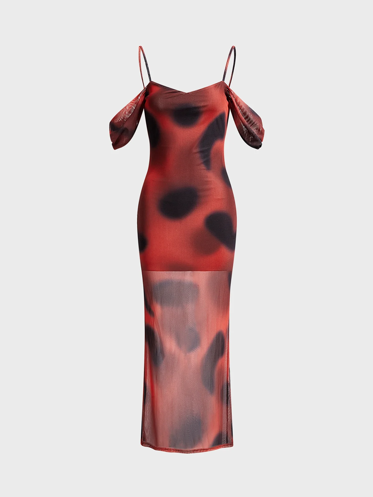 Mesh Spaghetti Abstract Polka Dots Maxi Dress