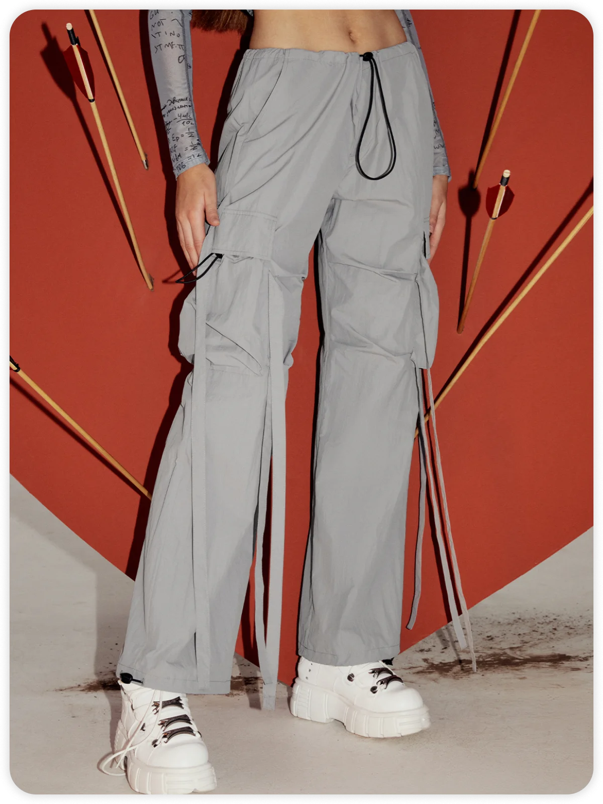 Removable Straps Pockets Plain Wide Leg Pants