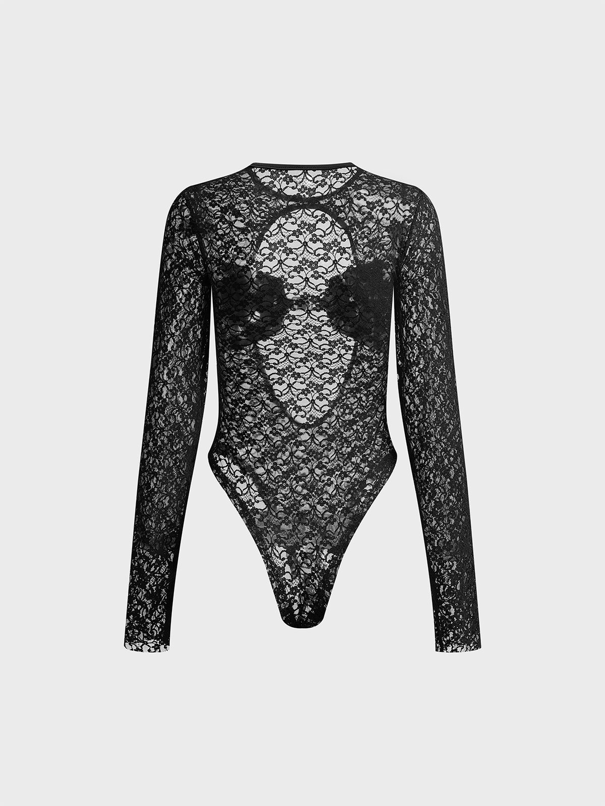 Cut Out Lace Crew Neck Floral Long Sleeve Bodysuit