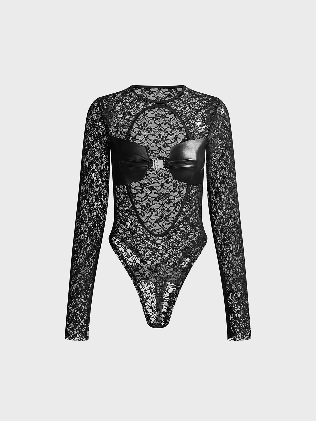 Cut Out Lace Crew Neck Floral Long Sleeve Bodysuit