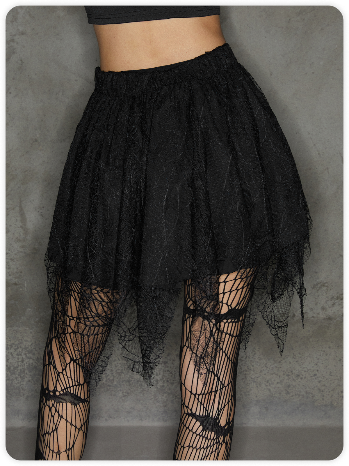 Punk Black Double Layer Irregular Hem Halloween Bottom Skirt