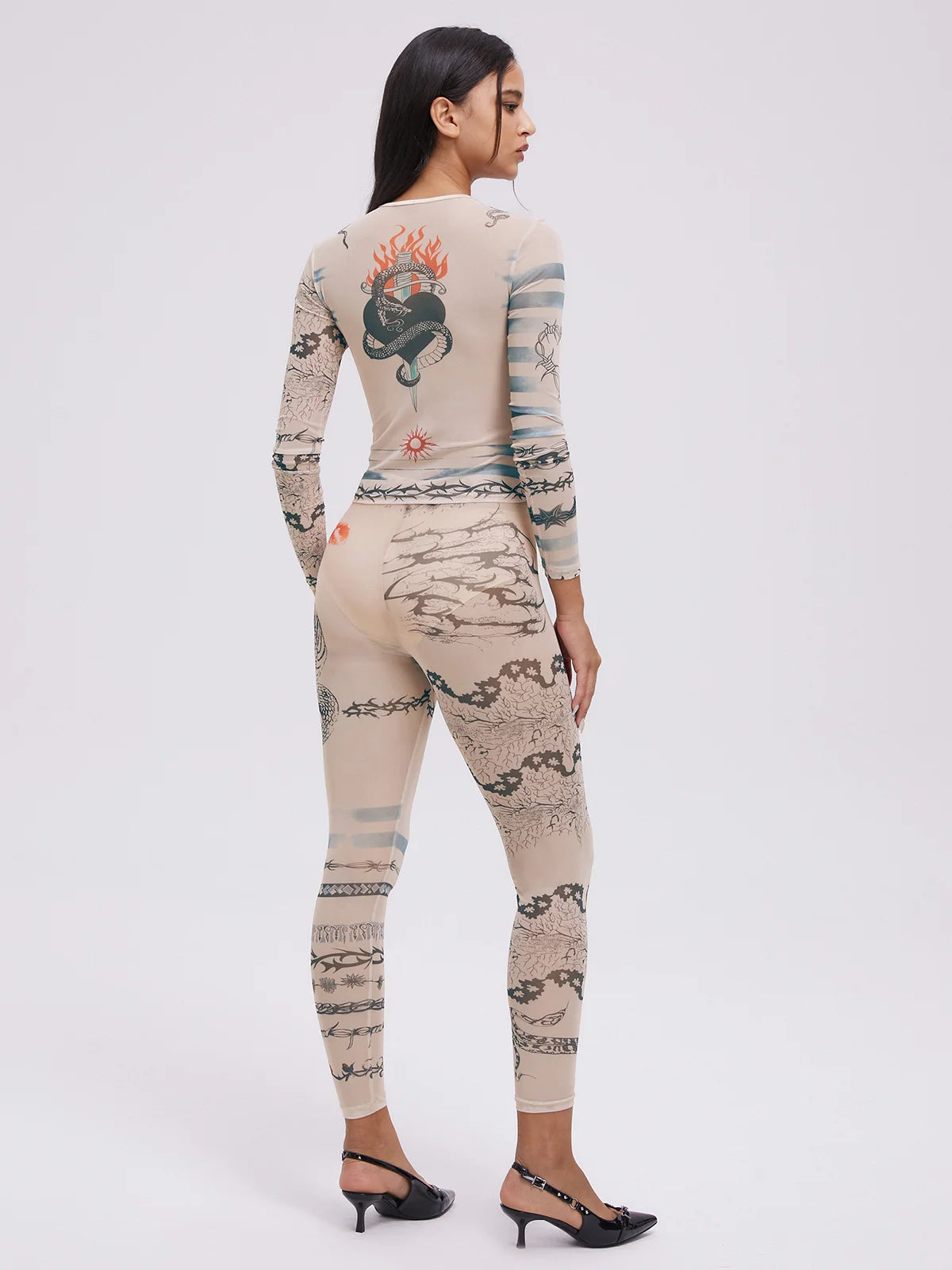 Mesh Animal Top With Pants Two-Piece Set