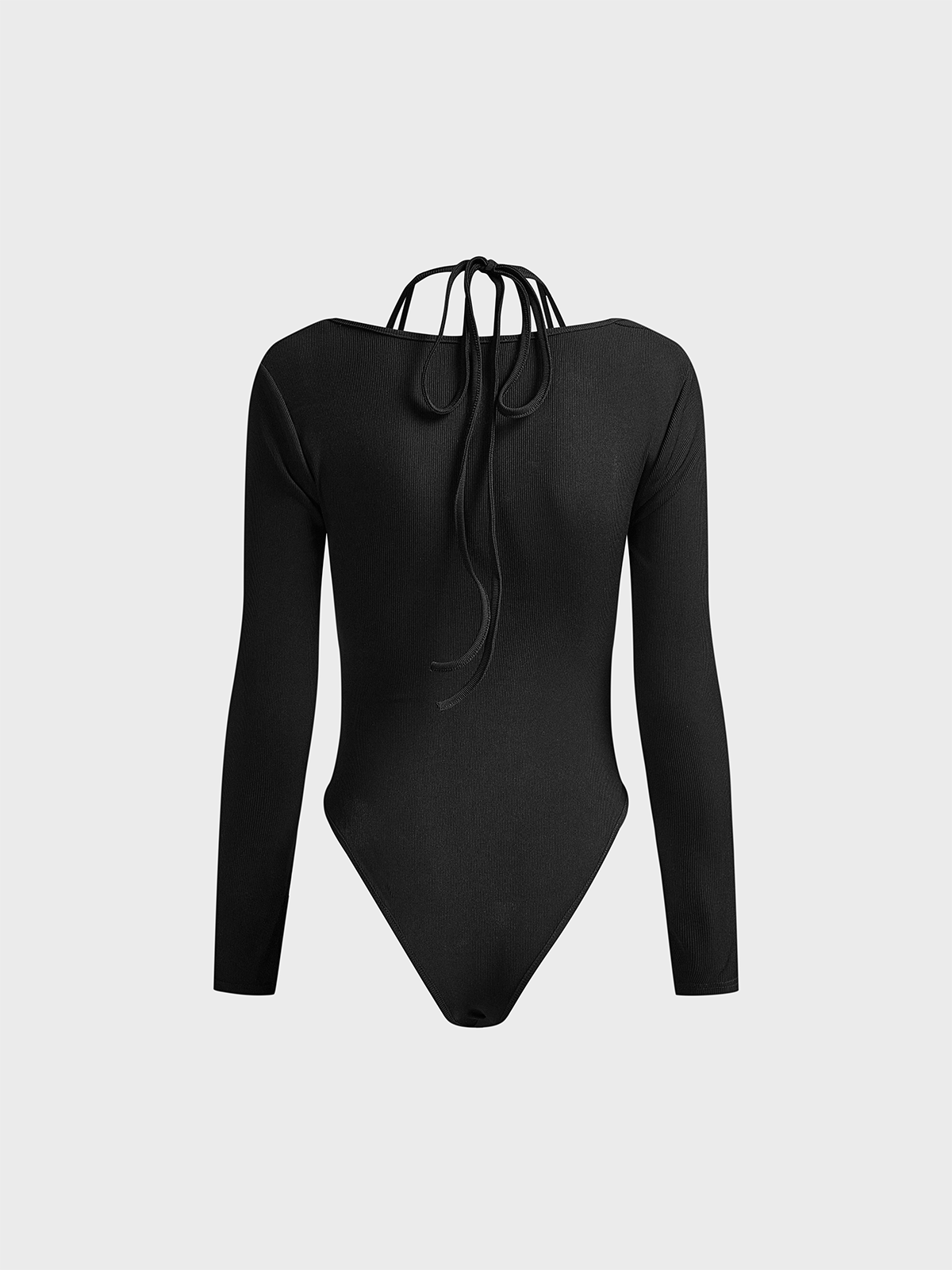 Cut Out Metal Detail Halter Plain Long Sleeve Bodysuit