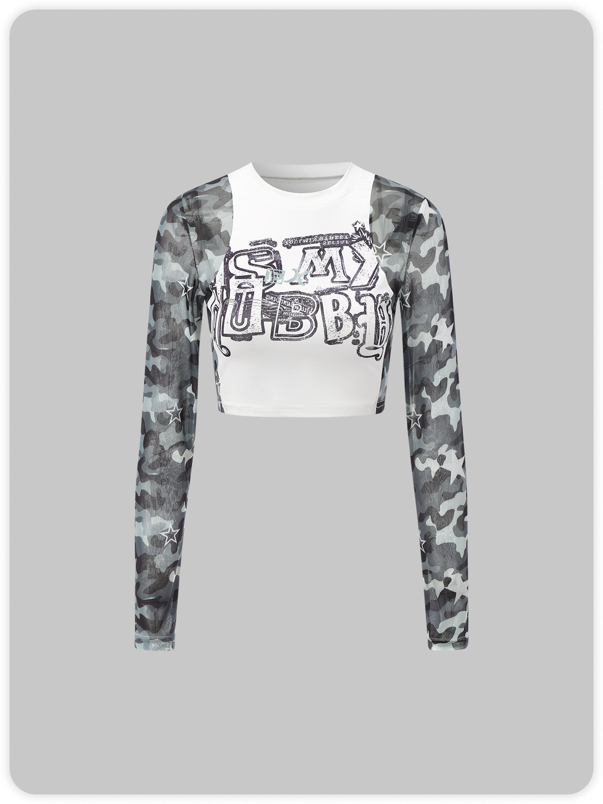 Street White Mesh Patchwork Camo Top T-Shirt