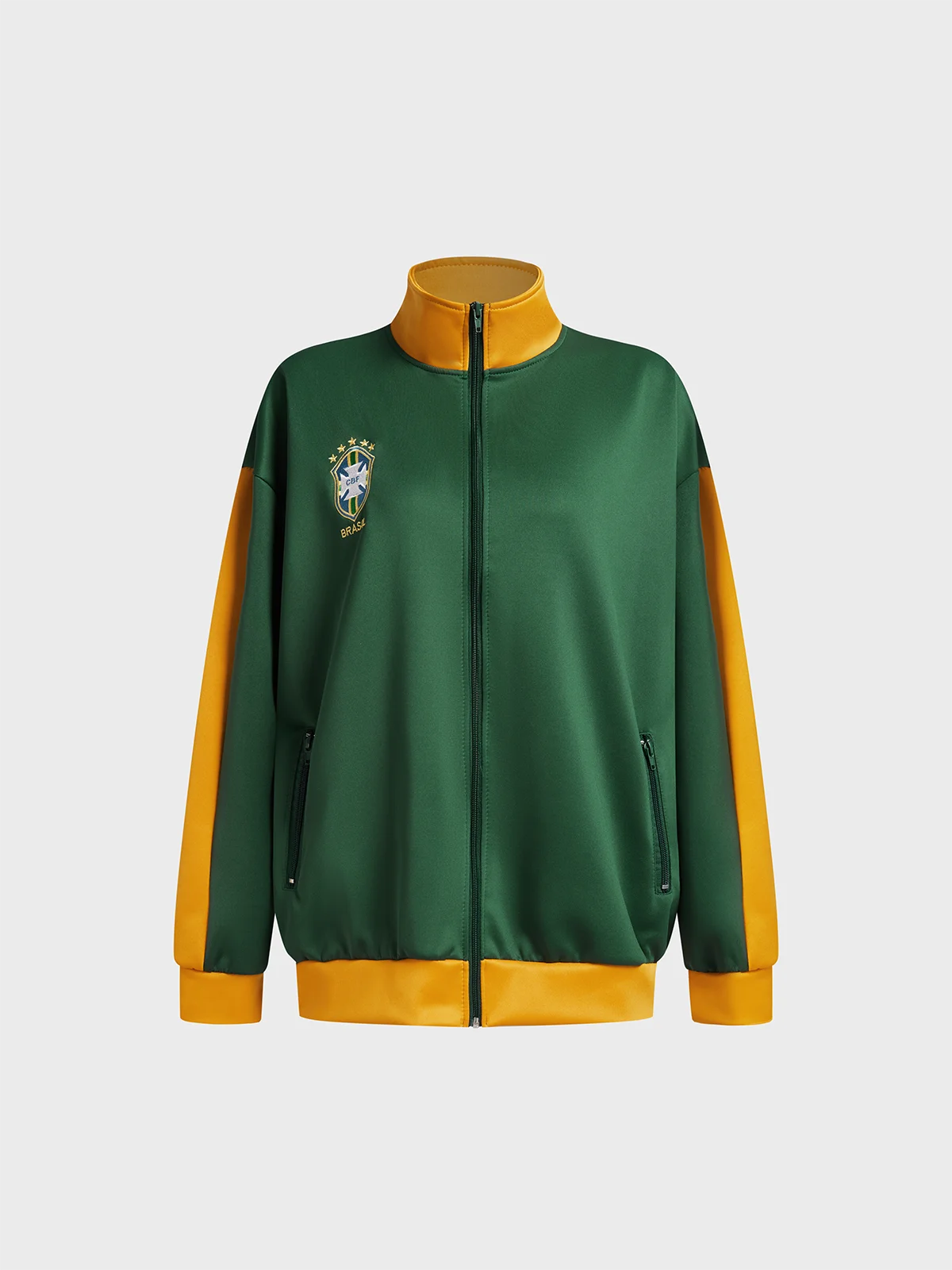 Brasil Stand Collar Color Block Long Sleeve Sweatshirt