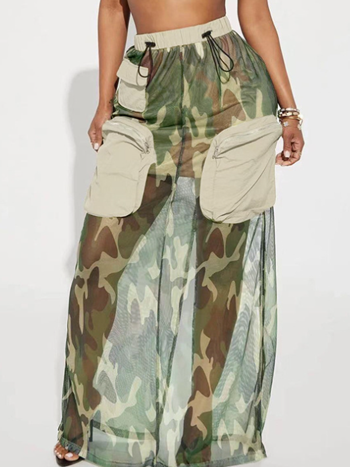 Mesh Camo Pocket Maxi Skirt