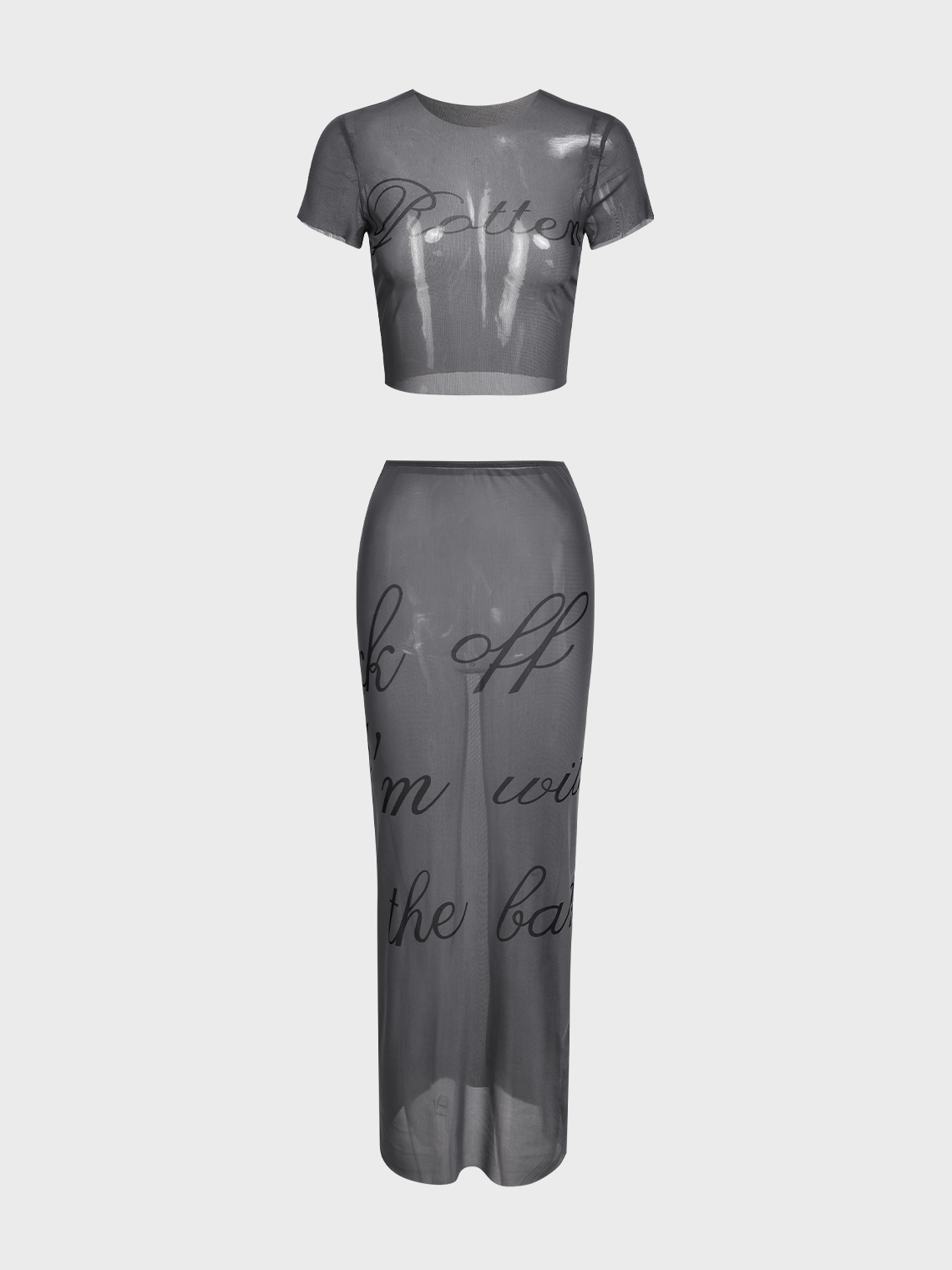 Street Gray Letter Mesh Two-Piece Set