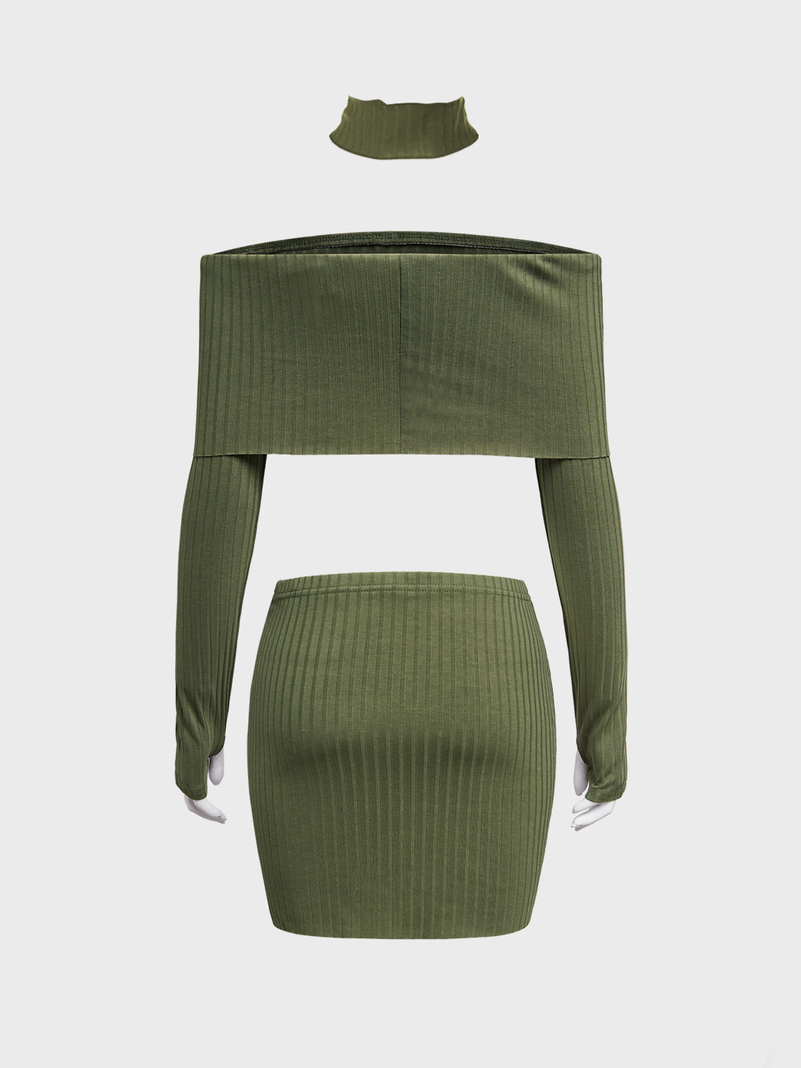 Knitted Cropped Plain Top With Skirt Two-Piece Set