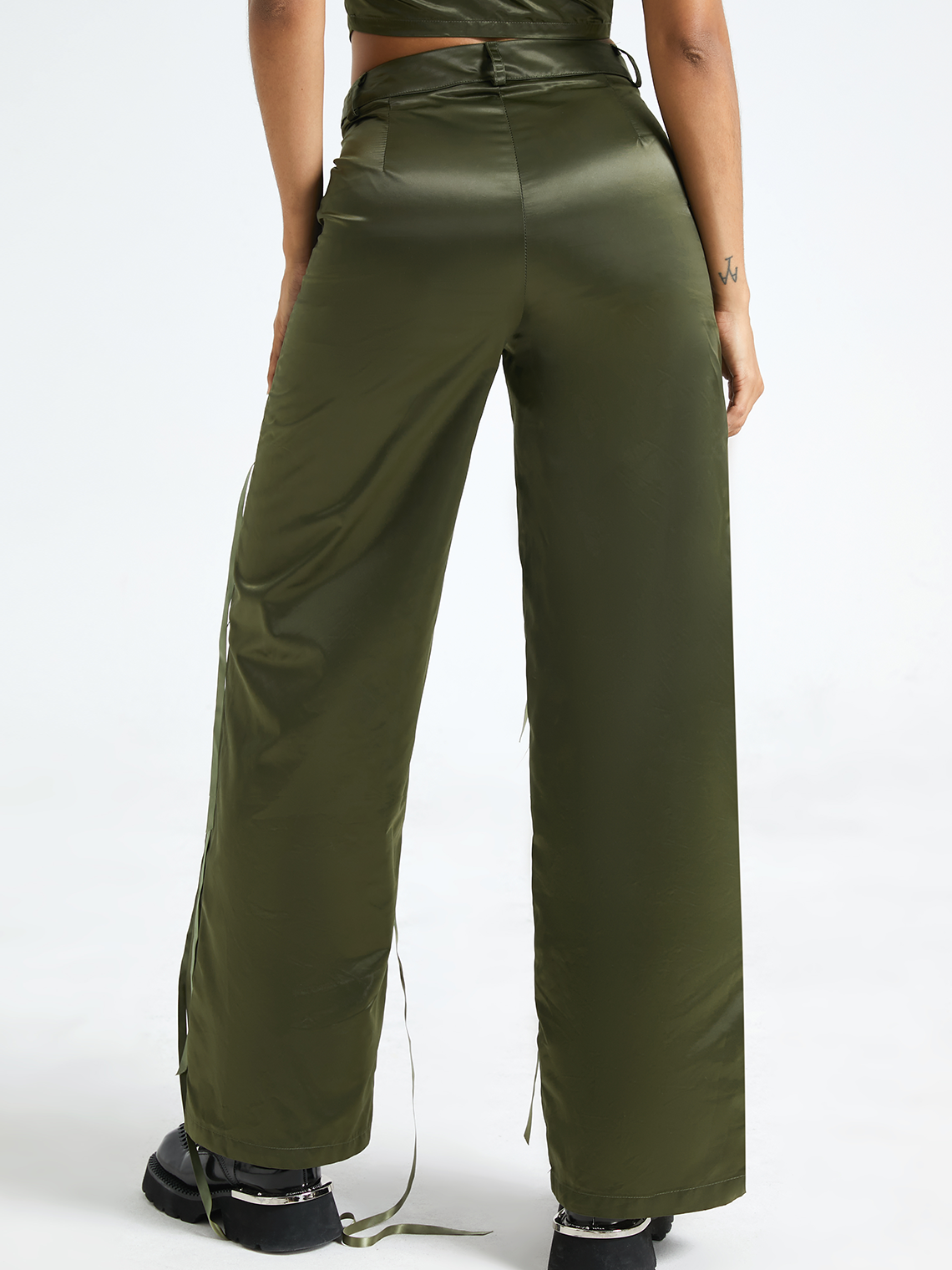 Pockets Lace Up Plain Pants