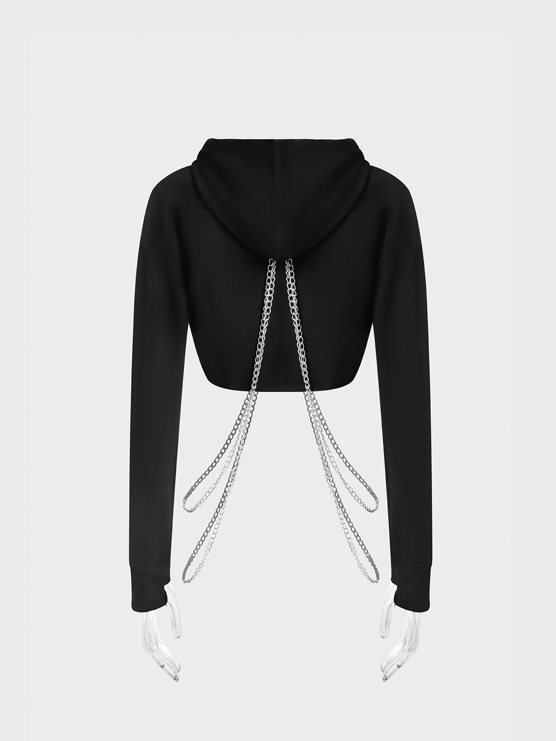 Street Black Hooded Metal Chain Top Hoodie & Sweatshirt