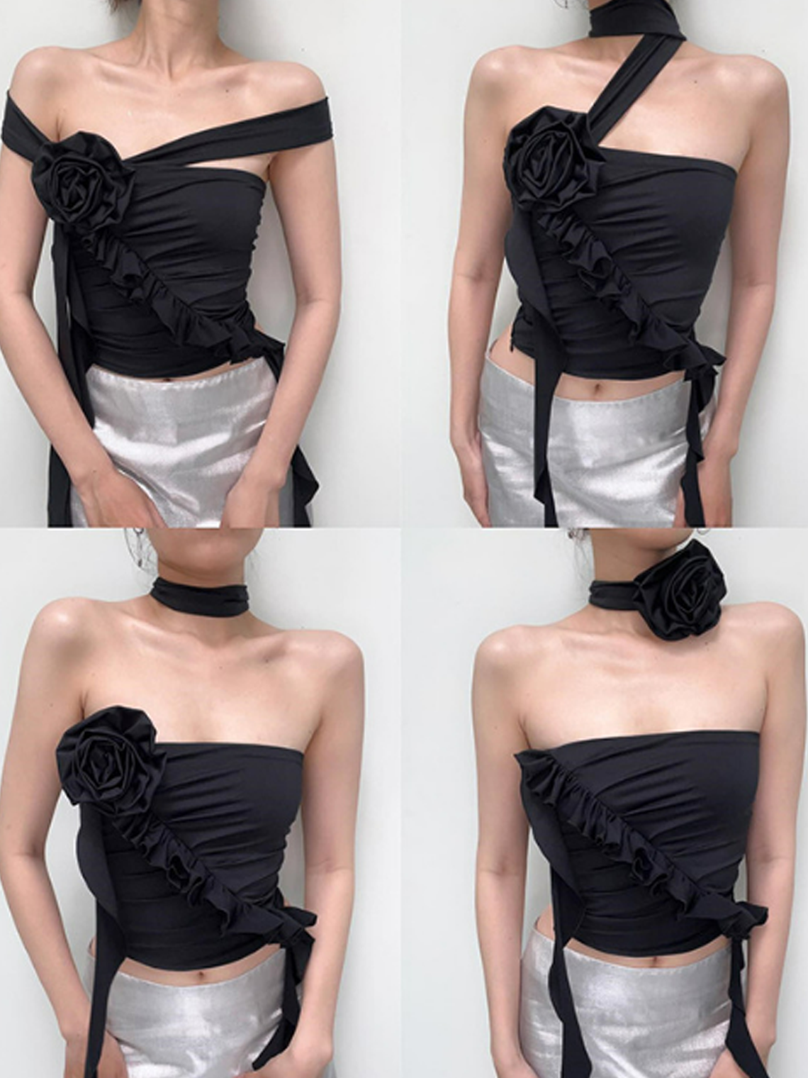 Y2k Black Wrinkled Ruffles Top Women Top