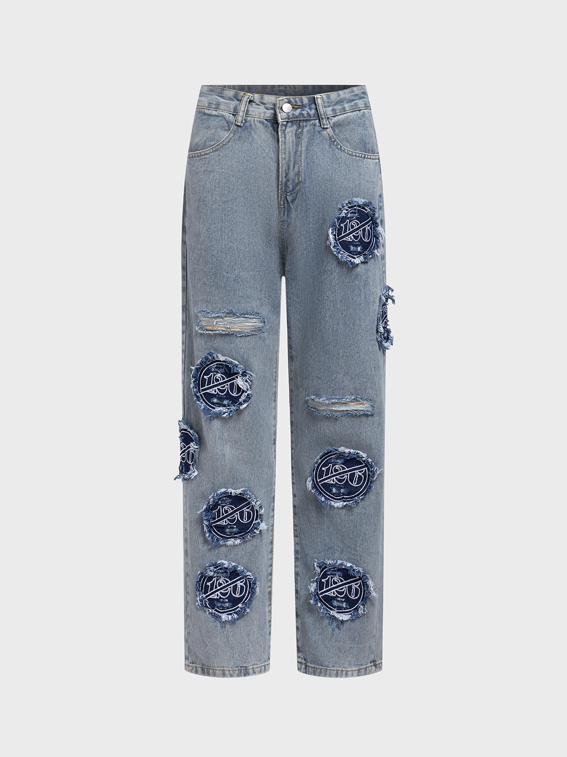 Denim Cut Out Geometric Straight PJeans