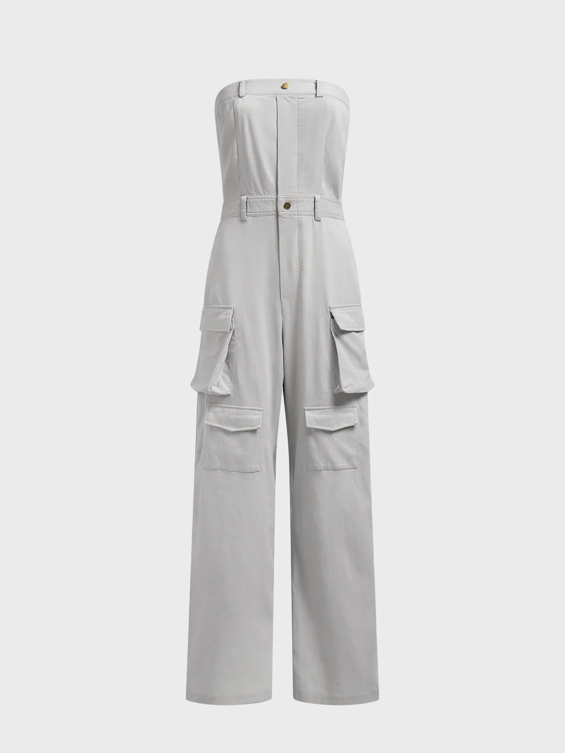 Pockets Strapless Plain Tube Cargo Jumpsuit