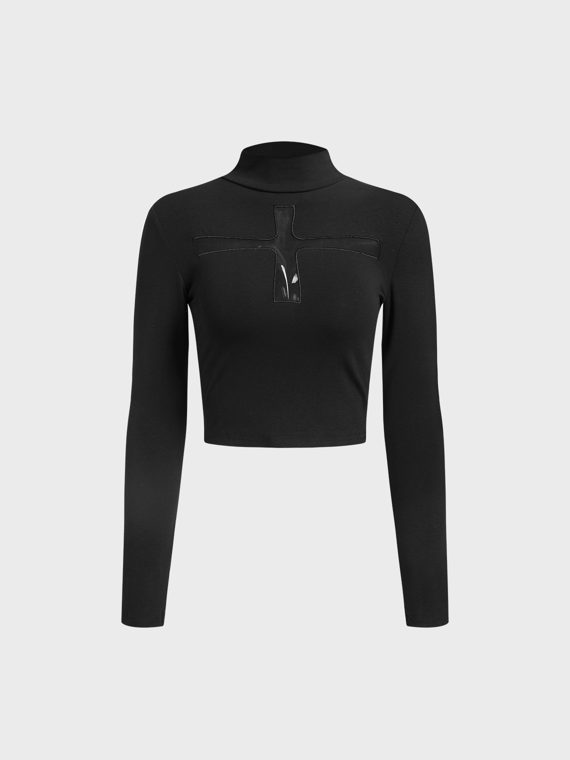 Stand Collar Cross Long Sleeve T-Shirt