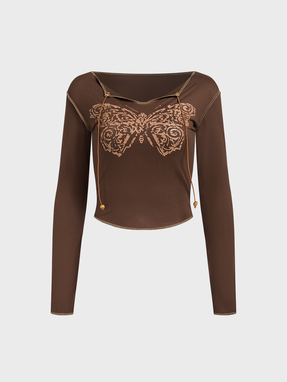 Notched Butterfly Long Sleeve T-Shirt