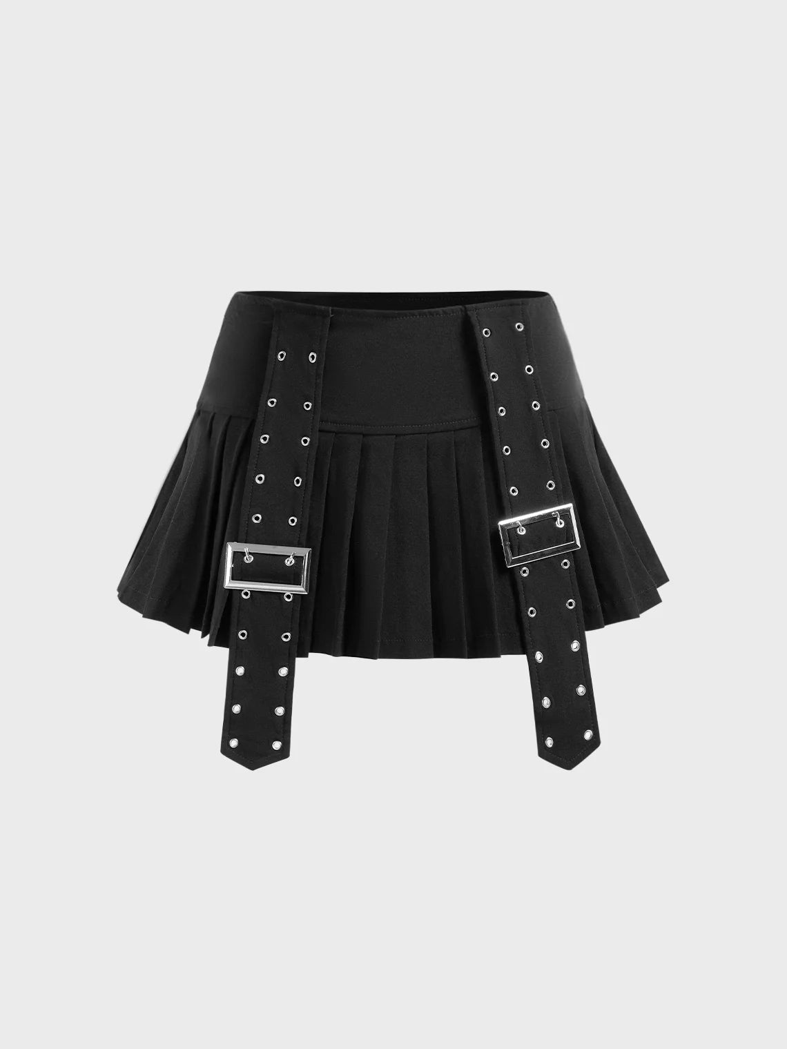 Sleated Belt Plain Short Skirt