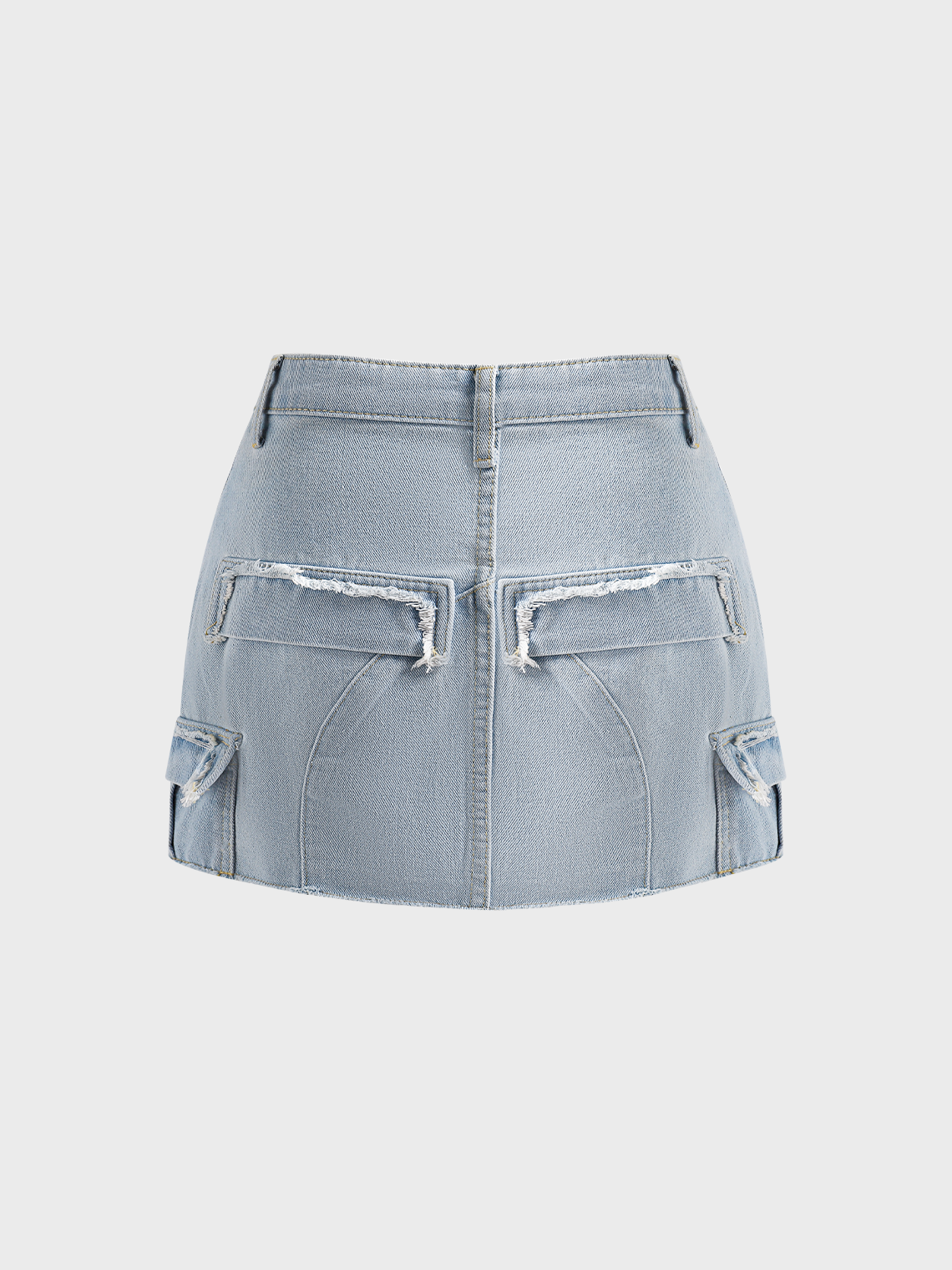 Raw Edge Pockets Plain Short Denim Skirt