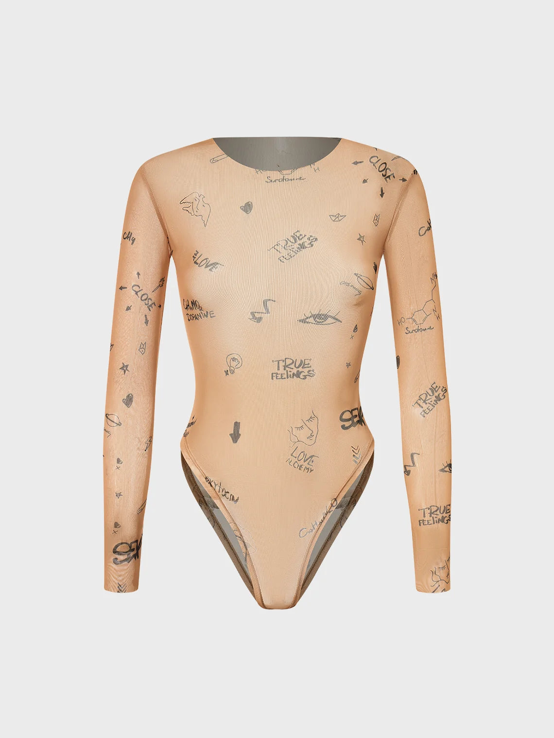 Y2K Khaki Mesh Bodysuit