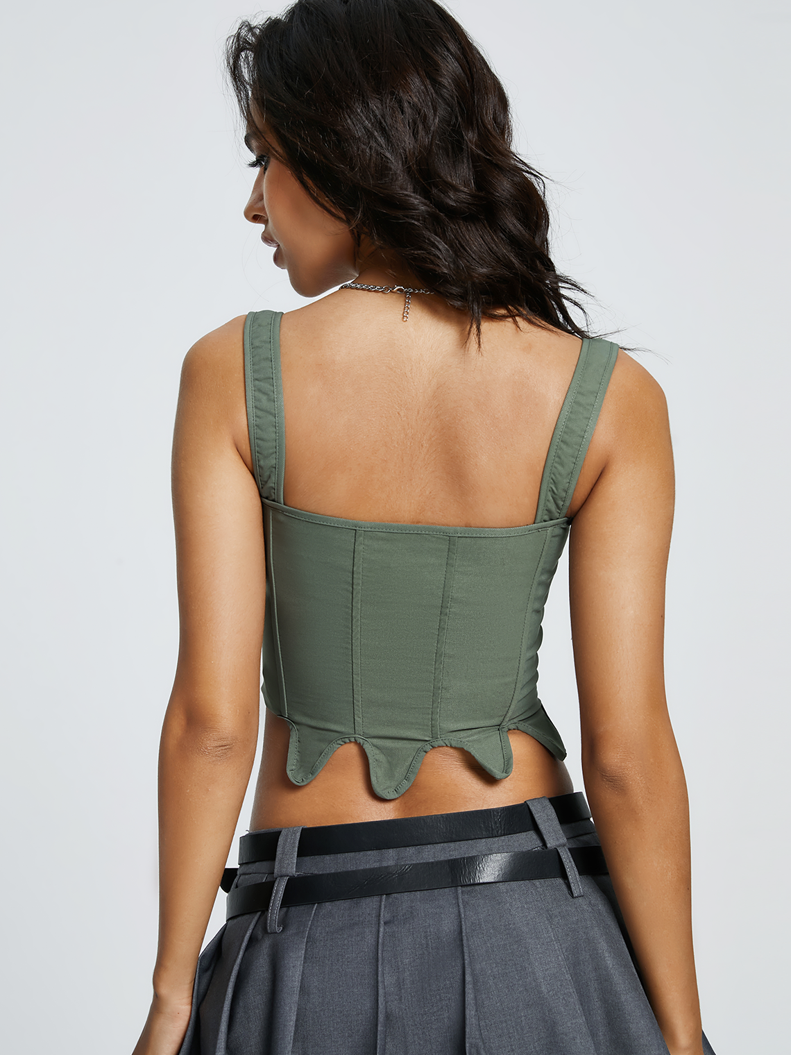 Y2k Khaki Lace up Corset Top Tank Top & Cami