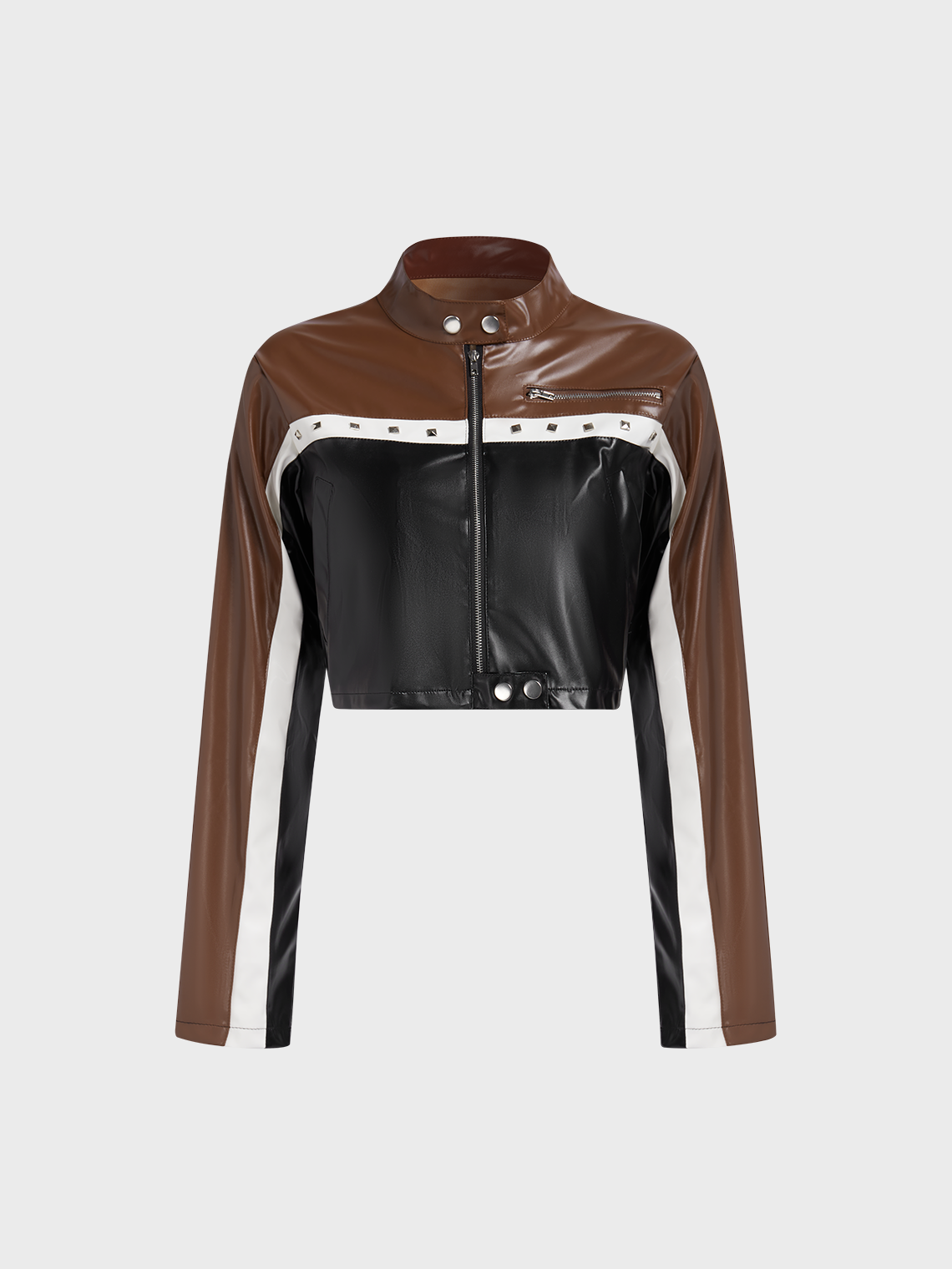 Y2K Color Block PU Leather Jacket