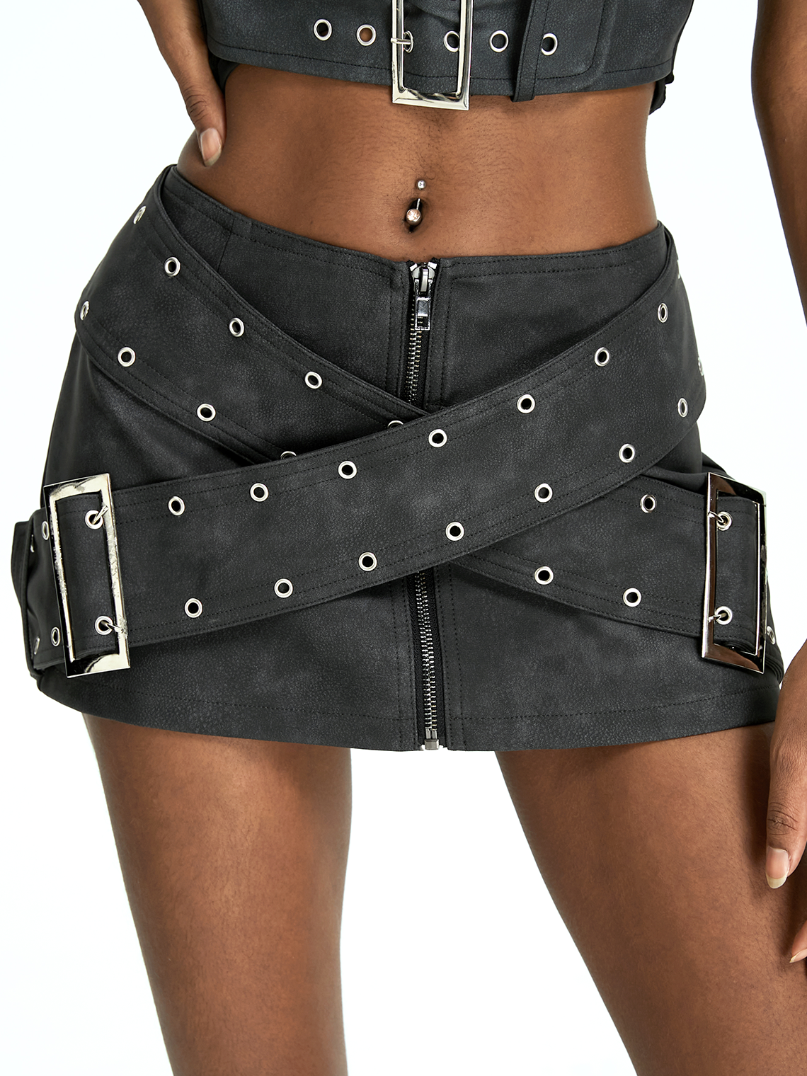 Punk Black Cross belt Metal Bottom Skirt