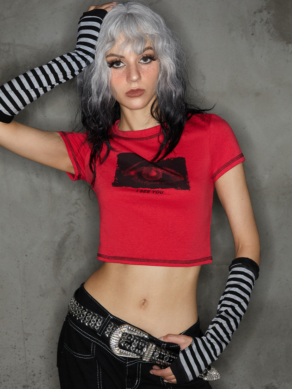 Punk Red Letter Tiered Design Halloween Top T-Shirt