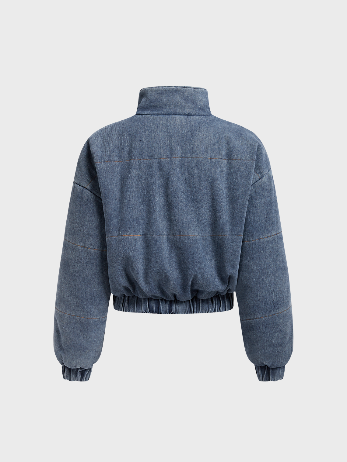 Denim Stand Collar Pocket Plain Long Sleeve Jacket