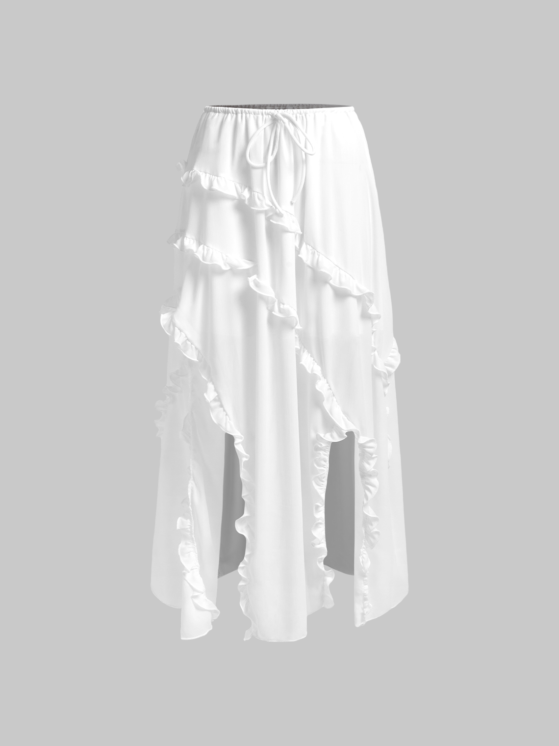 Ruffles Slit Plain Maxi Skirt