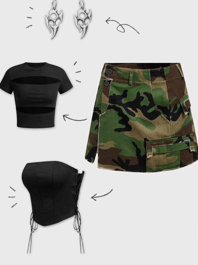 Street Green Camo Button Bottom Skirt