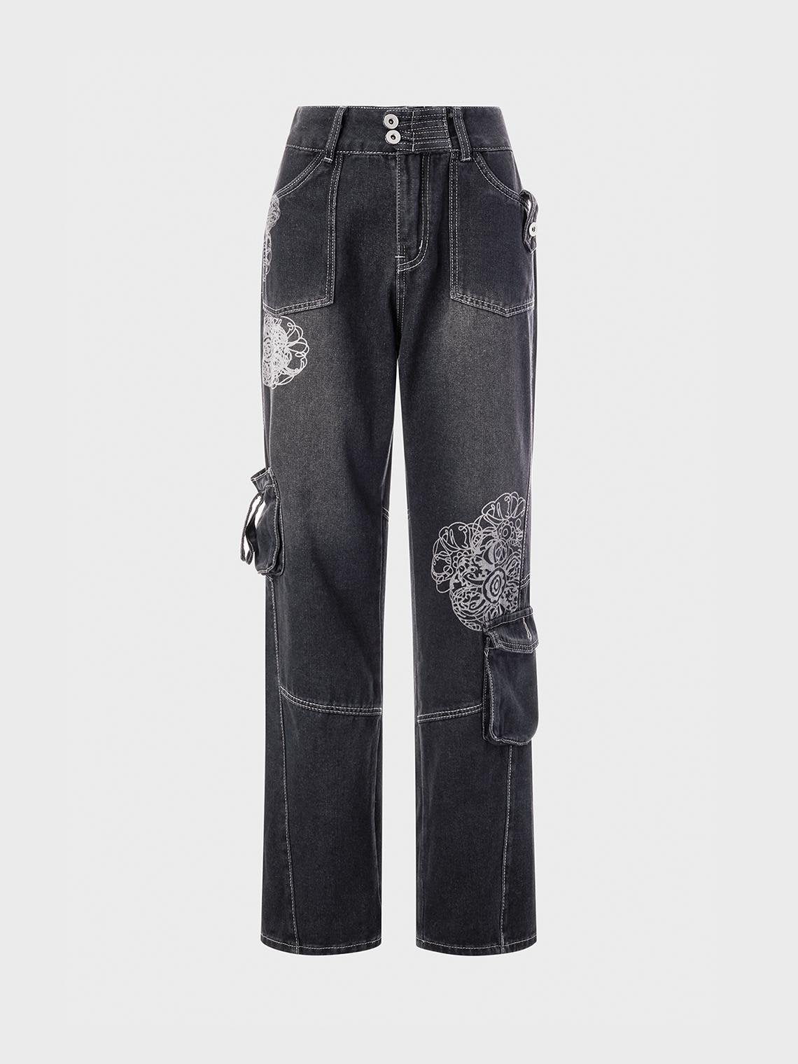 Y2K Gray Cargo Denim Bottom Jeans