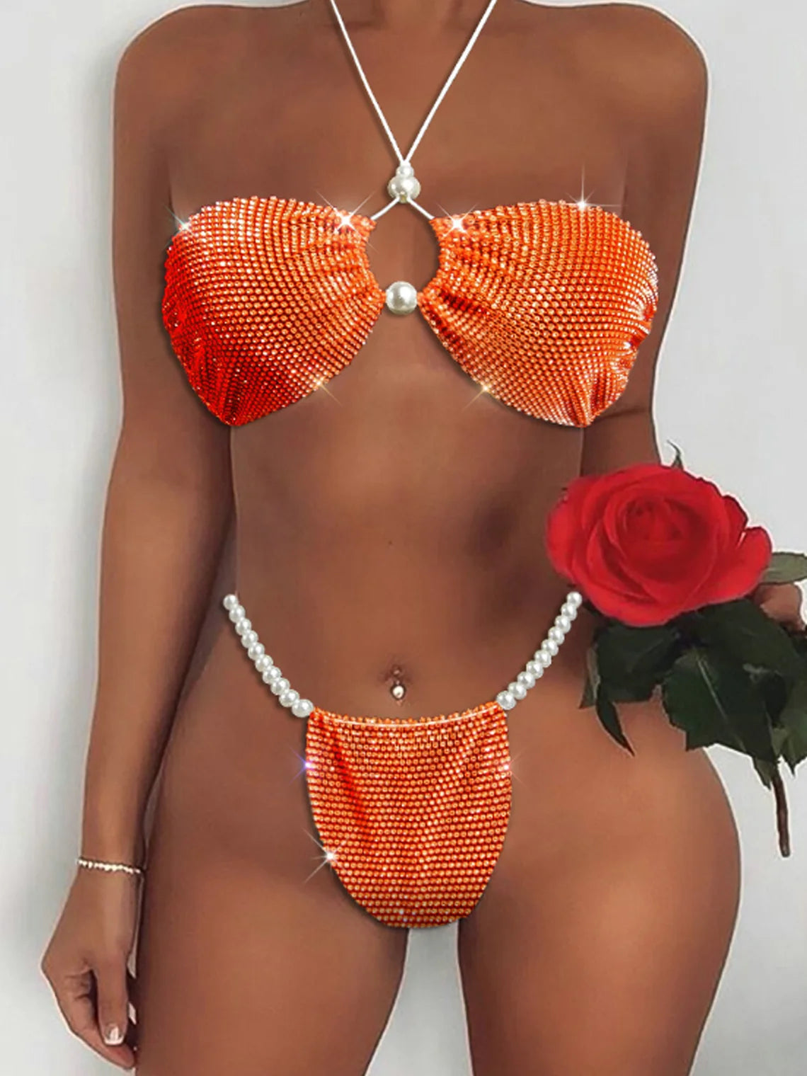 Rhinestone Halter Ombre Bikini Set