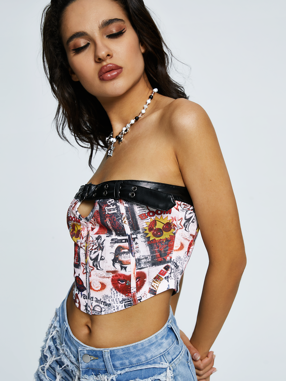 Jersey Cut Out Strapless Figure Cami Top With Belt