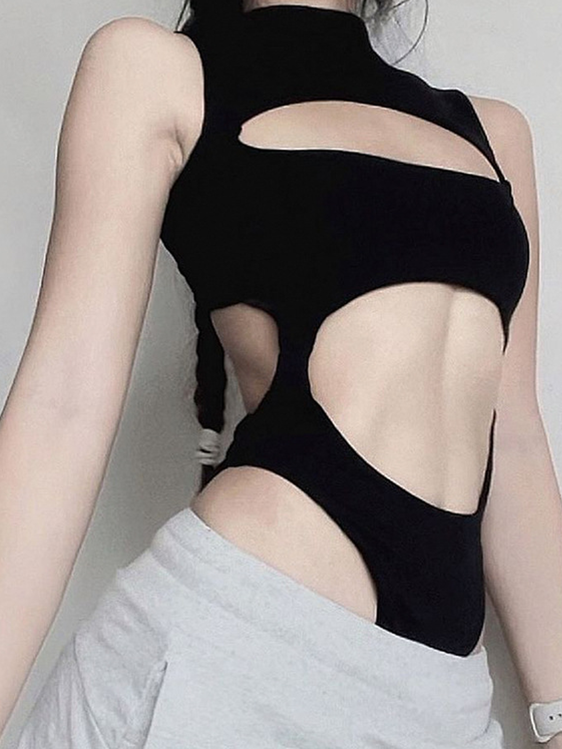 Street Black Cut out Backless Bodysuit