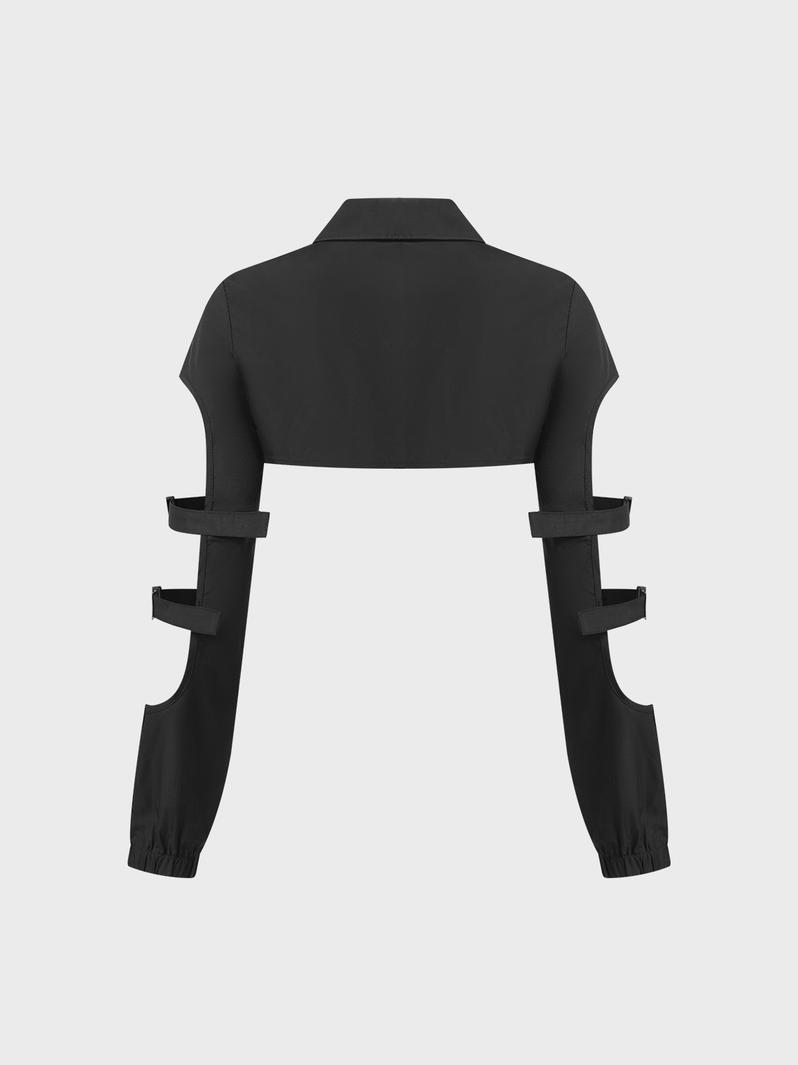 Cut Out Buckle Stand Collar Plain Long Sleeve Crop Jacket