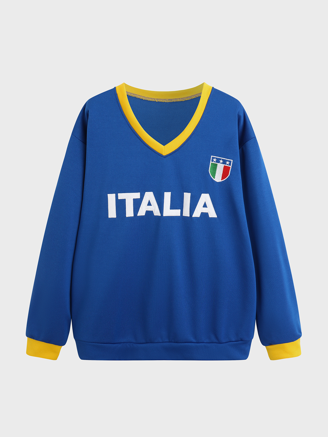 Italia V Neck Text Letters Long Sleeve Sweatshirt