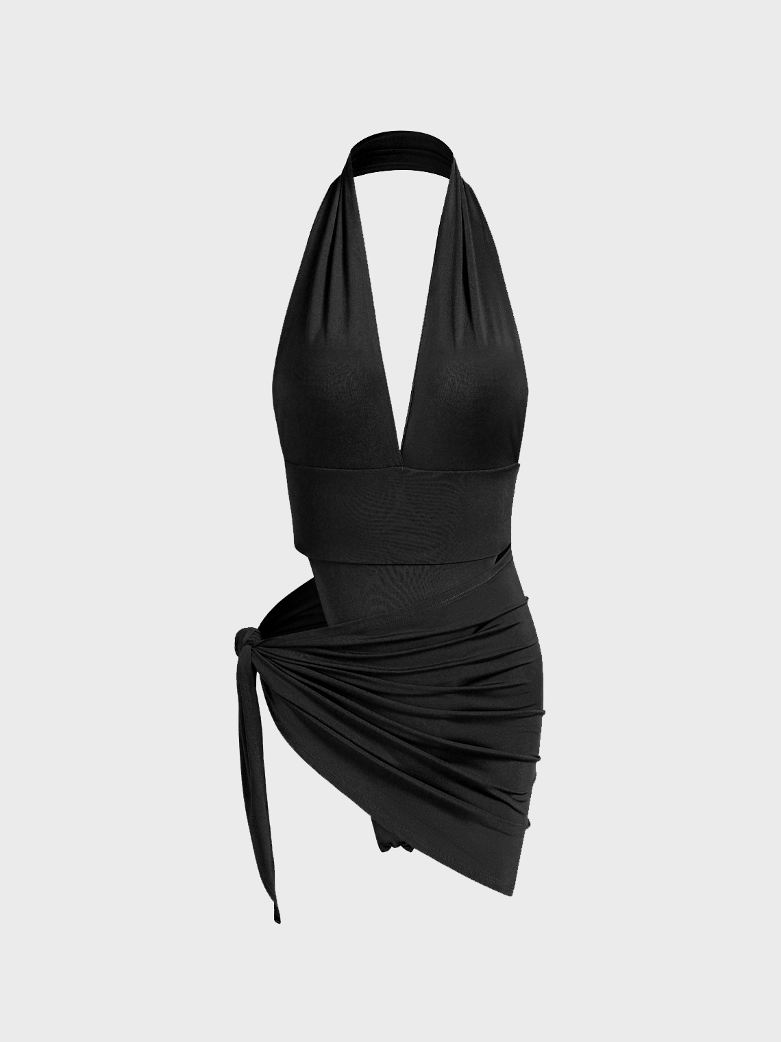 Edgy Black Body suit Tie up Deep V neck Two-Piece Set