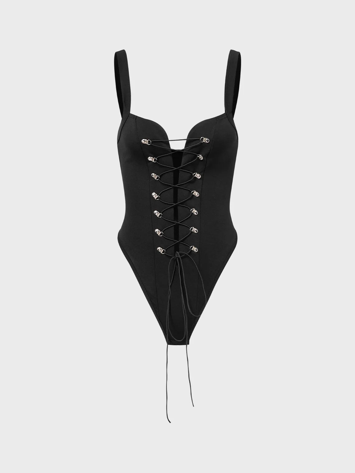 Street Black Lace up Metal Bodysuit