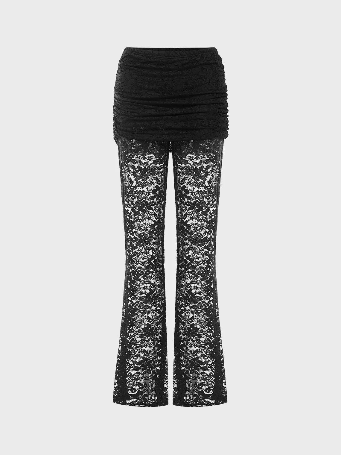 Double Layer Lace Plain Bell-Bottomtrousers Pants